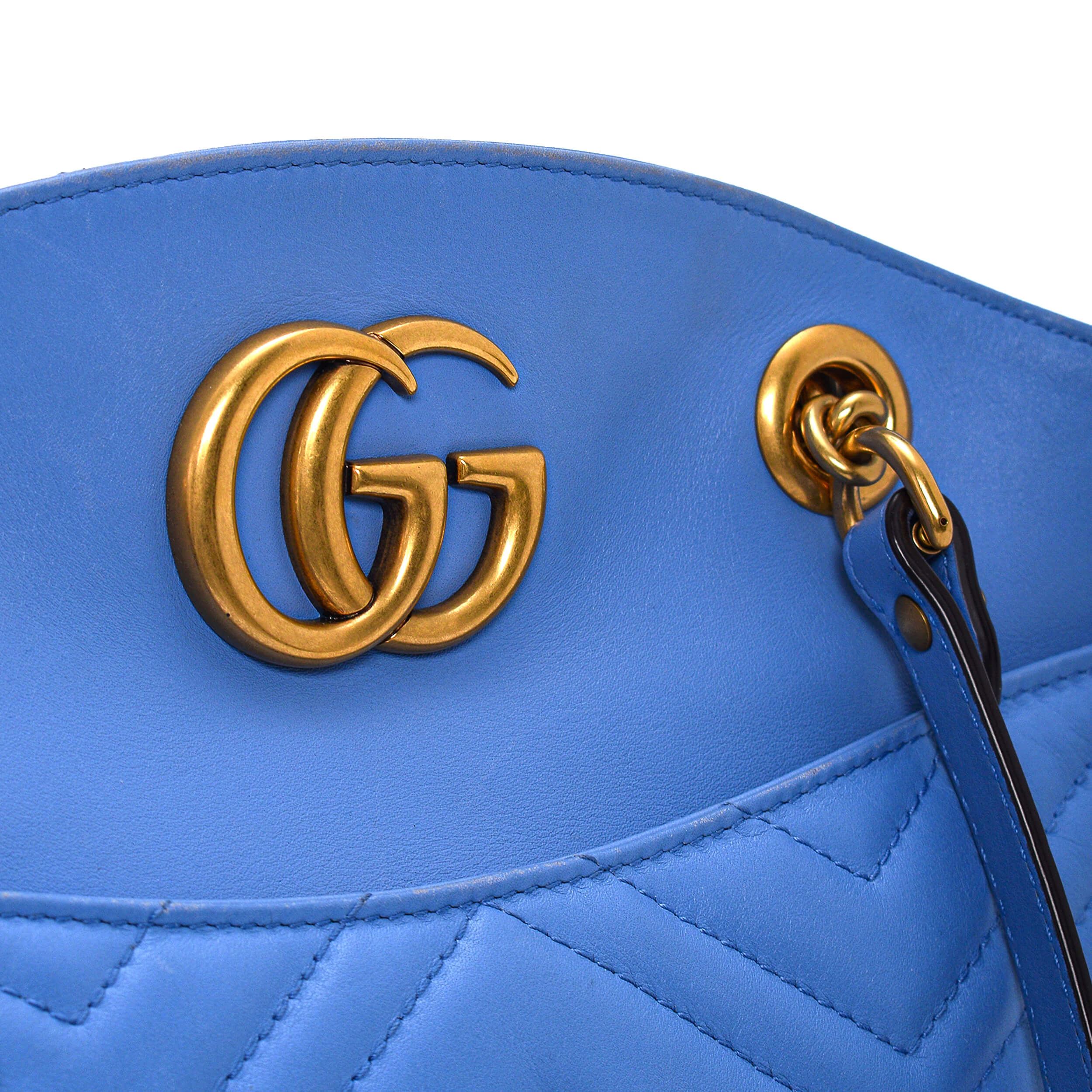 Gucci - Blue Matelasse Marmont Leather GG Shoulder Bag